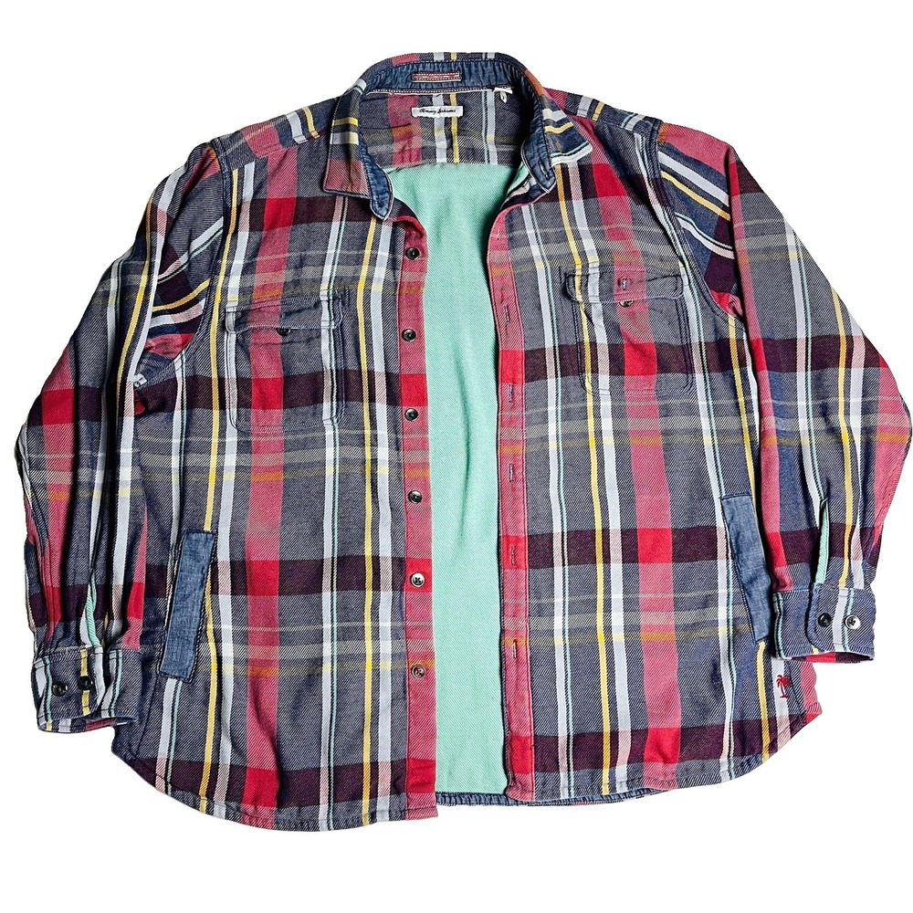 Tommy Bahama Copper Canyon Plaid Shirt Jacket Men's XL Norse Blue Heavyweight